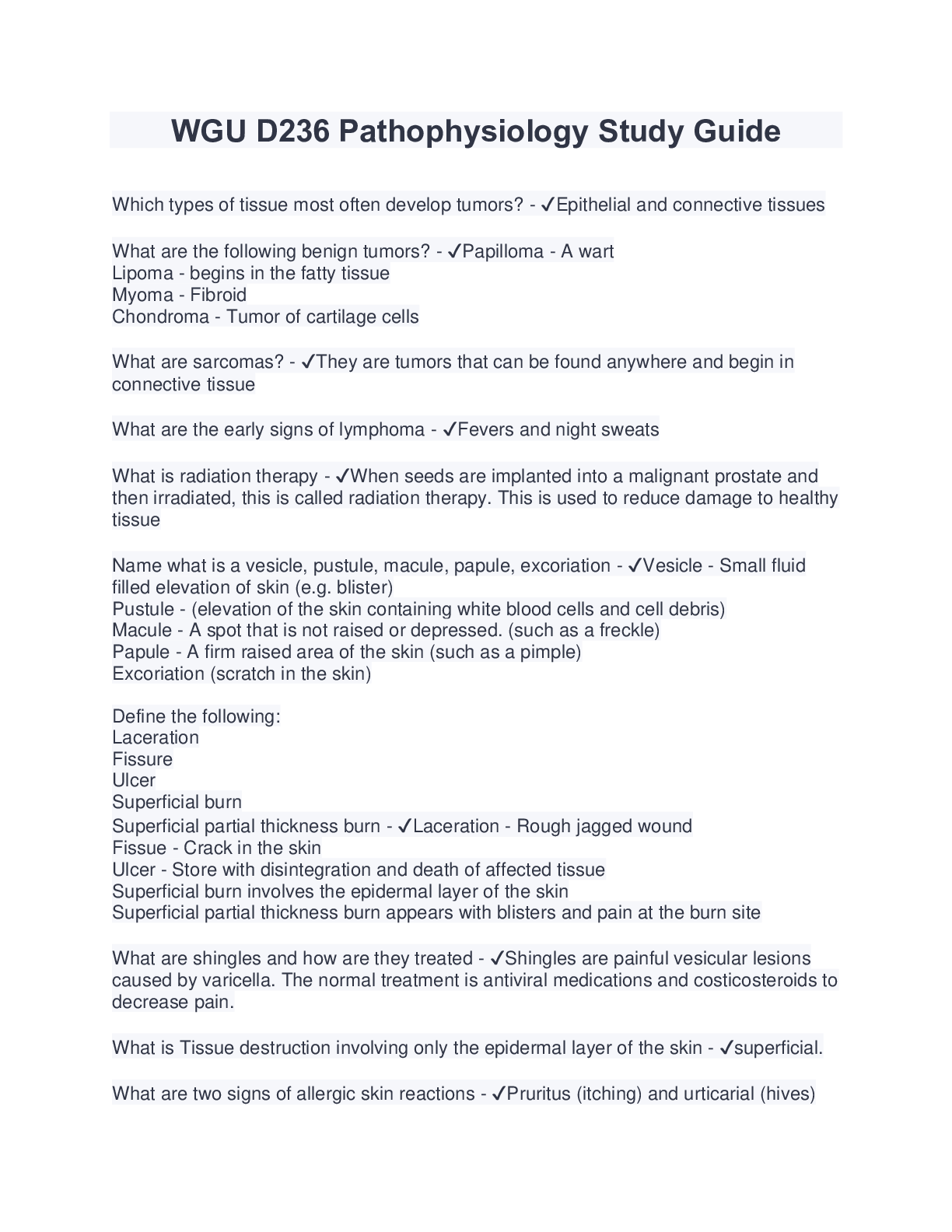 Preview image for WGU D236 Pathophysiology Study Guide (Latest 2023/2024) Verified Answers